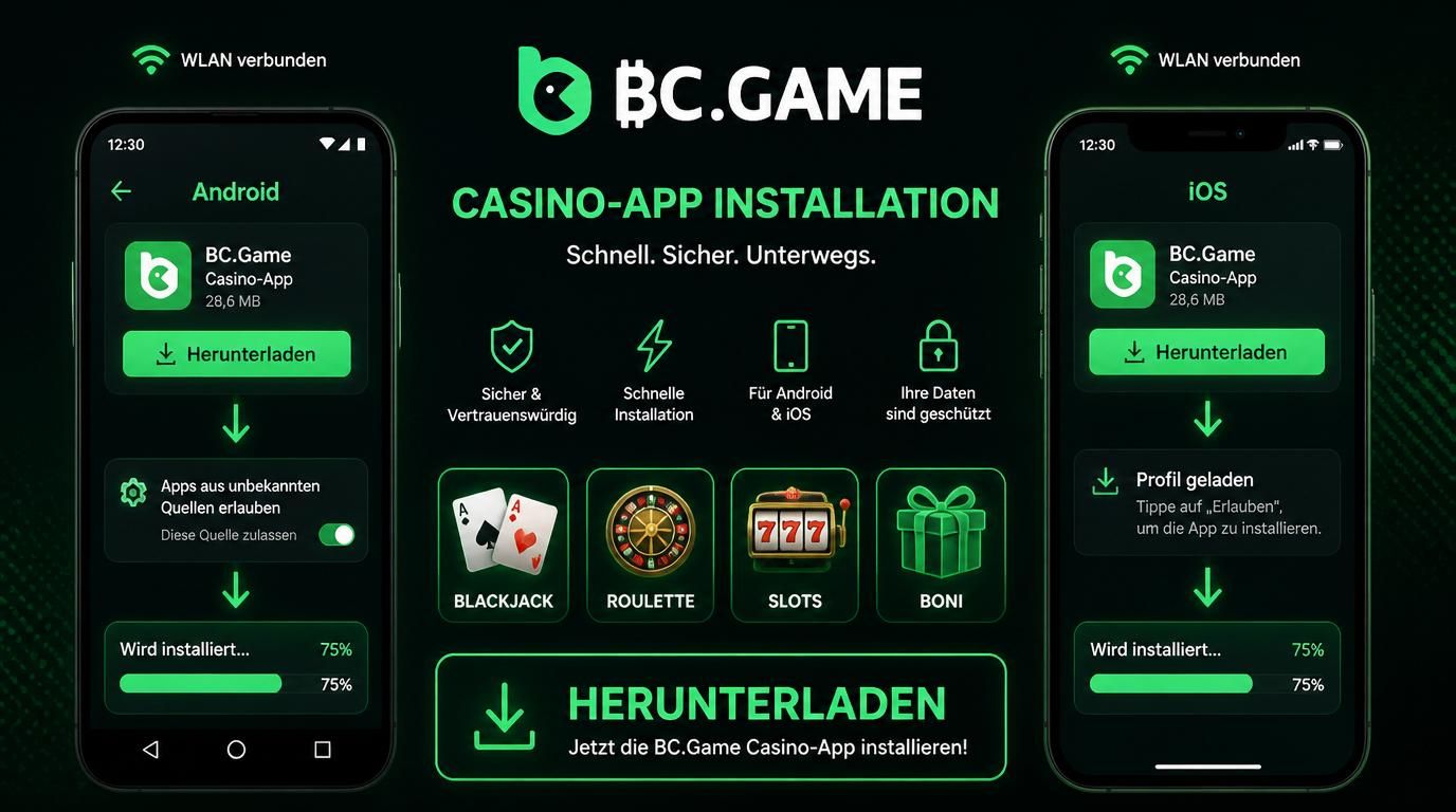 Mann lädt die BC Game App auf Deutsch herunter