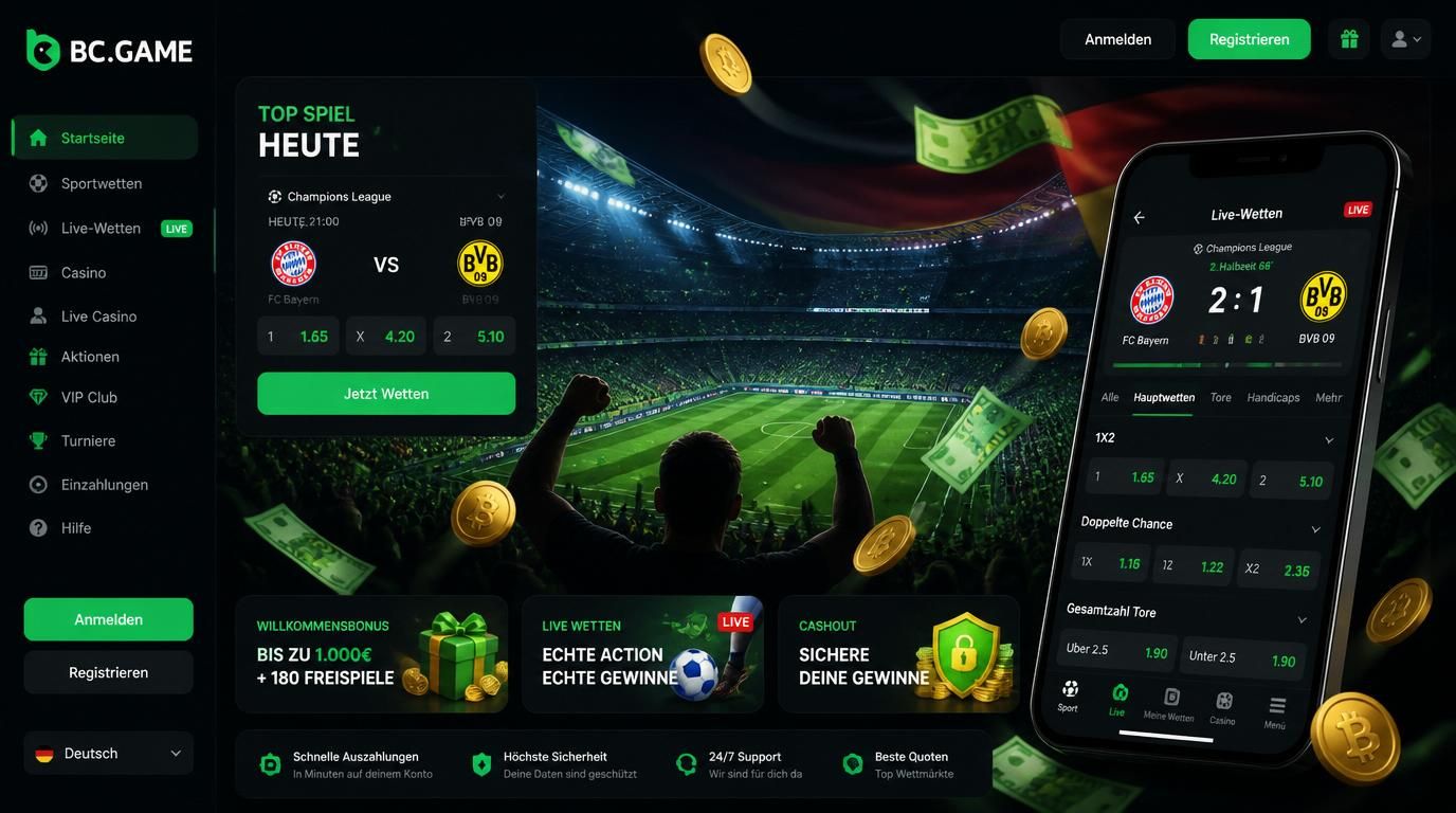 Sportwetten-Szene mit Stadion und deutschen Symbolen